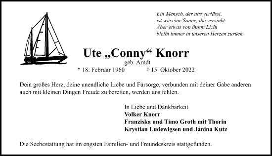 Traueranzeige von Ute Conny Knorr von Lübecker Nachrichten