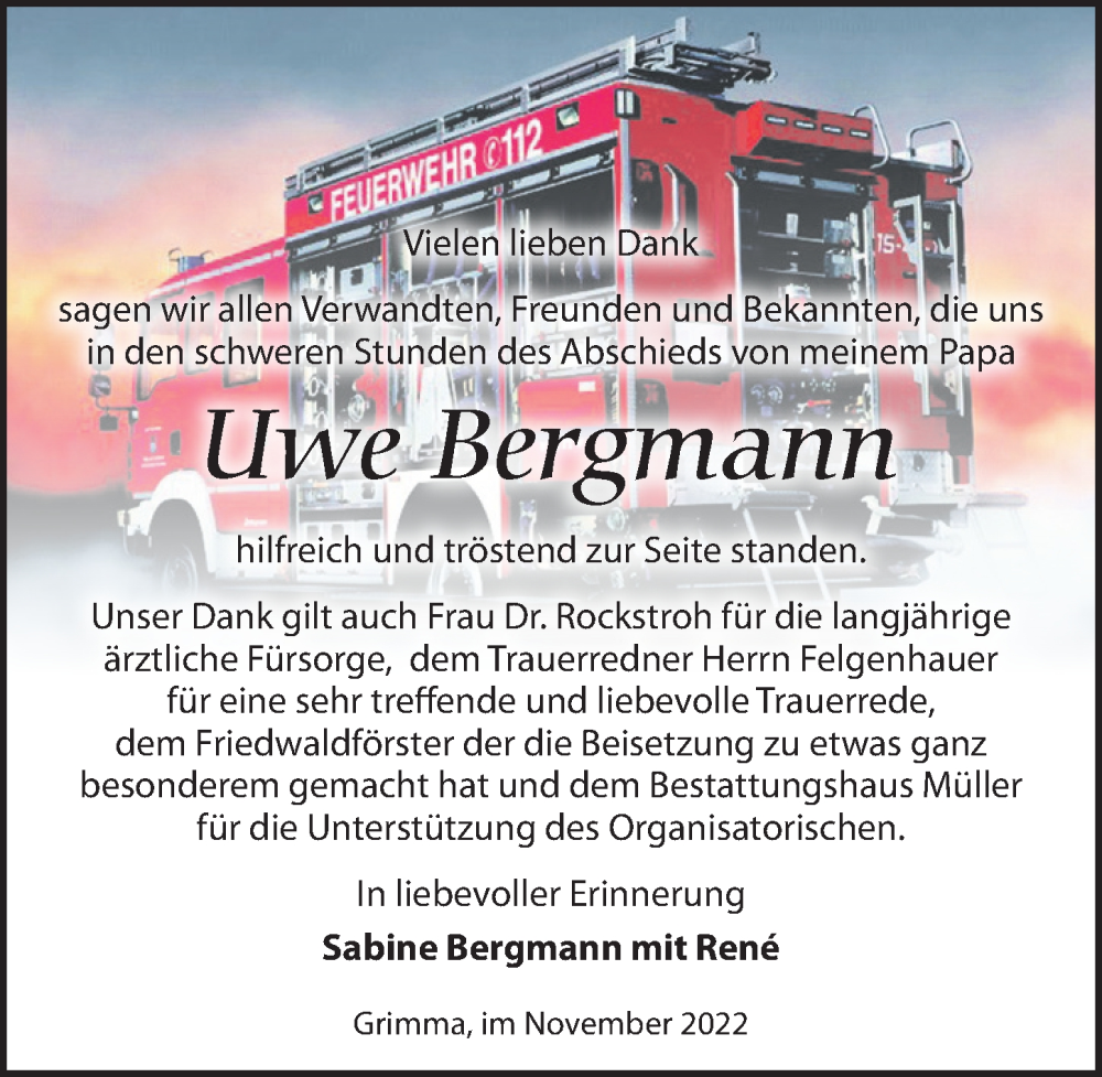  Traueranzeige für Uwe Bergmann vom 19.11.2022 aus Leipziger Volkszeitung