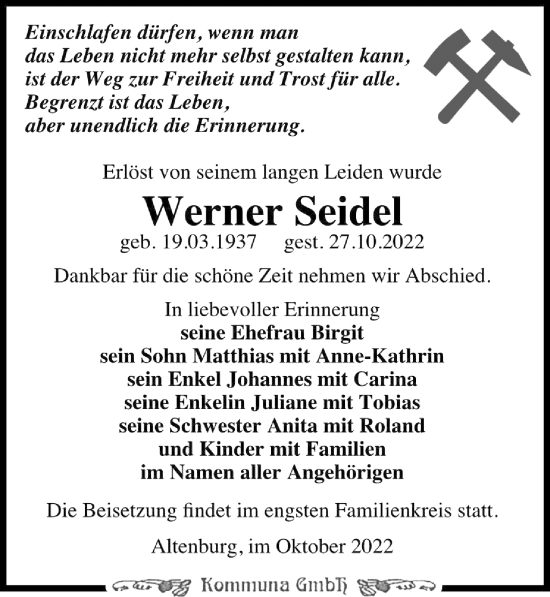 Traueranzeige von Werner Seidel von Leipziger Volkszeitung