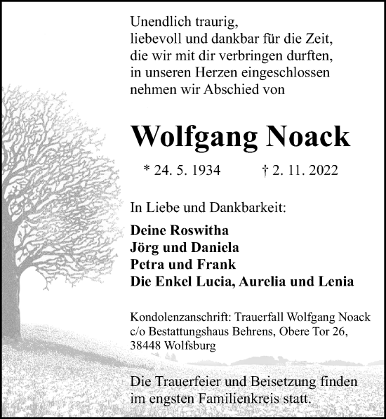 Traueranzeige von Wolfgang Noack von Aller Zeitung