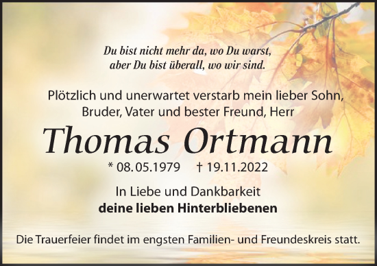 Traueranzeige von Thomas Ortmann 