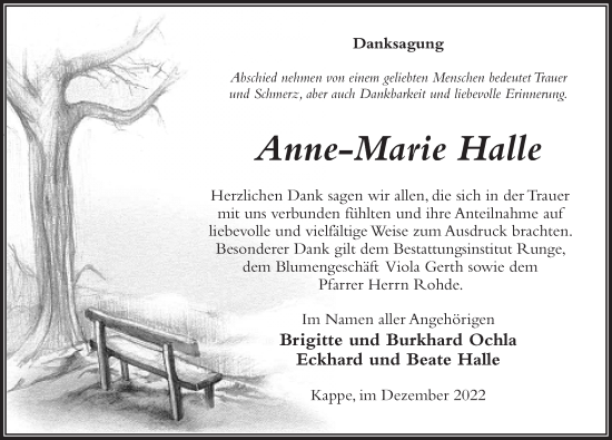 Traueranzeige von Anne-Marie Halle von Märkischen Allgemeine Zeitung