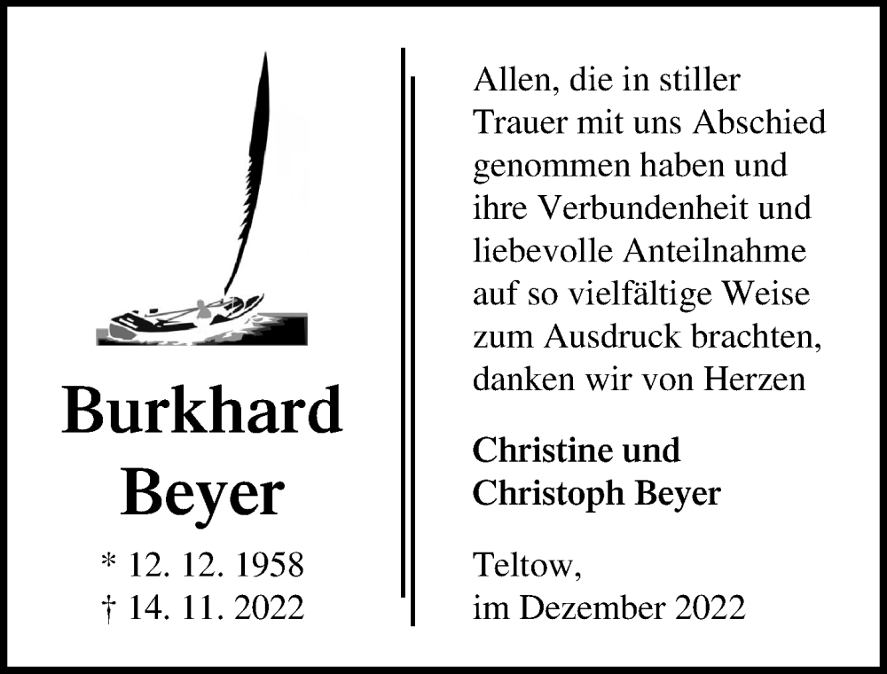  Traueranzeige für Burkhard Beyer vom 24.12.2022 aus Märkischen Allgemeine Zeitung