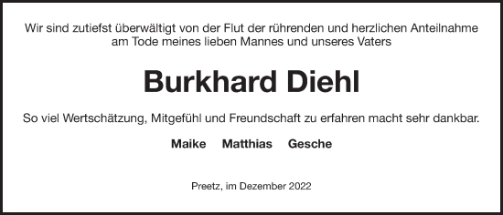 Traueranzeige von Burkhard Diehl von Kieler Nachrichten