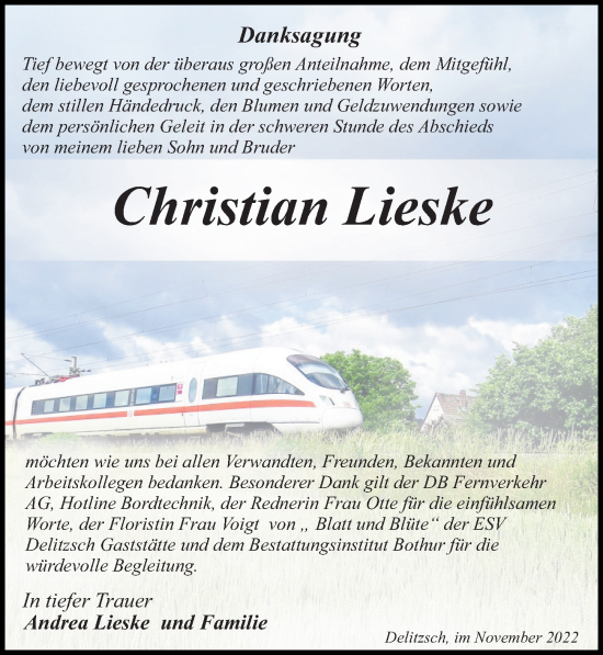 Traueranzeige von Christian Lieske von Leipziger Volkszeitung