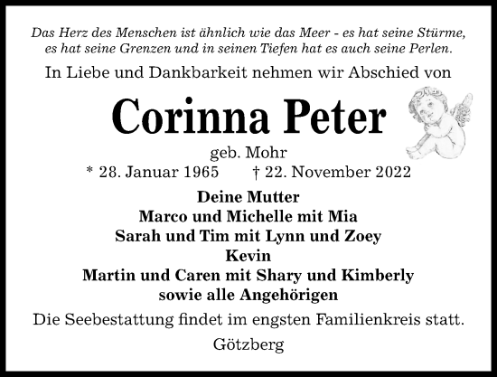Traueranzeige von Corinna Peter von Kieler Nachrichten