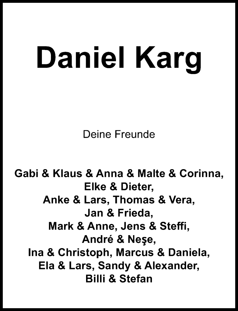  Traueranzeige für Daniel Karg vom 03.12.2022 aus Hannoversche Allgemeine Zeitung/Neue Presse