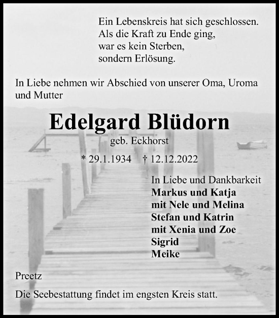 Traueranzeige von Edelgard Blüdorn von Kieler Nachrichten