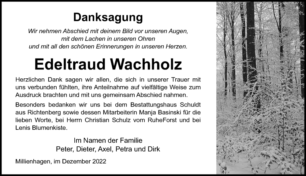  Traueranzeige für Edeltraud Wachholz vom 17.12.2022 aus Ostsee-Zeitung GmbH