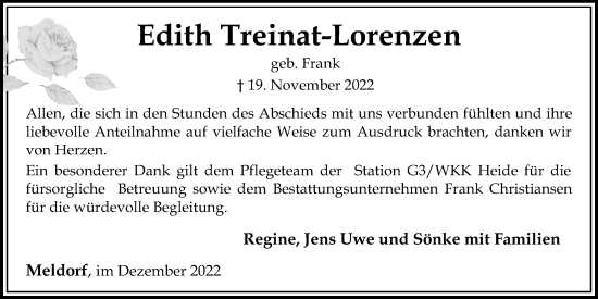 Traueranzeige von Edith Treinat-Lorenzen von Kieler Nachrichten