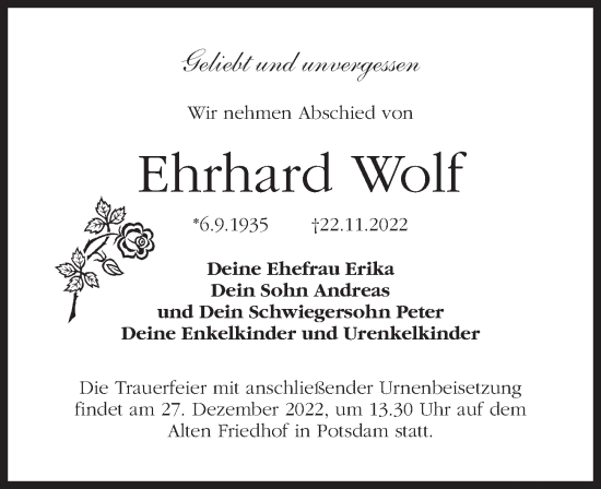 Traueranzeige von Ehrhard Wolf von Märkischen Allgemeine Zeitung