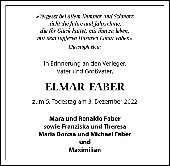 Traueranzeige von Elmar Faber von Leipziger Volkszeitung