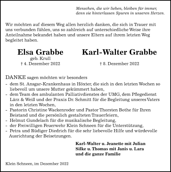 Traueranzeige von Elsa Grabbe von Göttinger Tageblatt