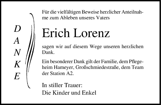 Traueranzeige von Erich Lorenz von Ostsee-Zeitung GmbH