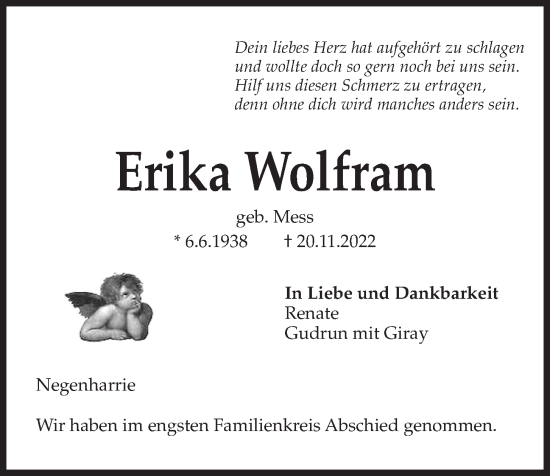 Traueranzeige von Erika Wolfram von Kieler Nachrichten