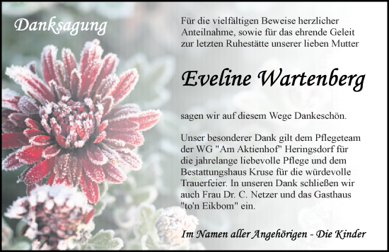 Traueranzeige von Eveline Wartenberg von Ostsee-Zeitung GmbH