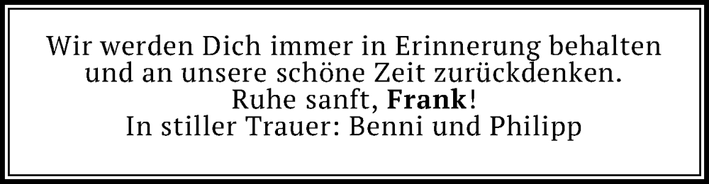  Traueranzeige für Frank  vom 03.12.2022 aus Göttinger Tageblatt