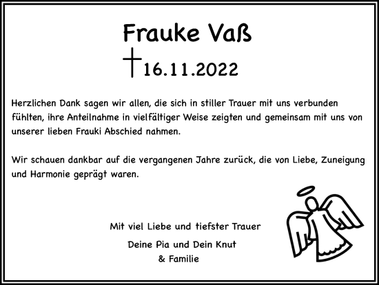 Traueranzeige von Frauke Vaß von Kieler Nachrichten