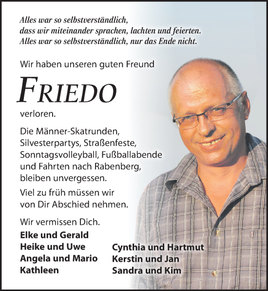 Traueranzeige von Friedo  von Leipziger Volkszeitung