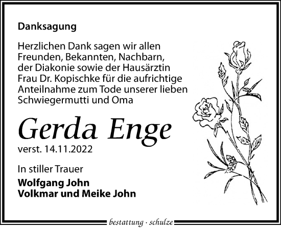 Traueranzeige von Gerda Enge von Leipziger Volkszeitung