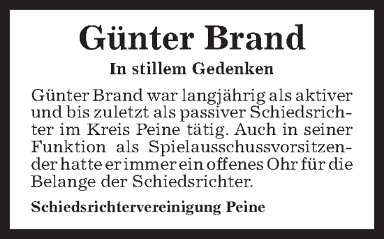 Traueranzeige von Günter Brand von Peiner Allgemeine Zeitung