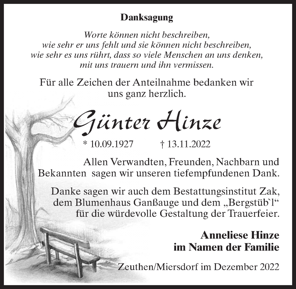  Traueranzeige für Günter Hinze vom 17.12.2022 aus Märkischen Allgemeine Zeitung