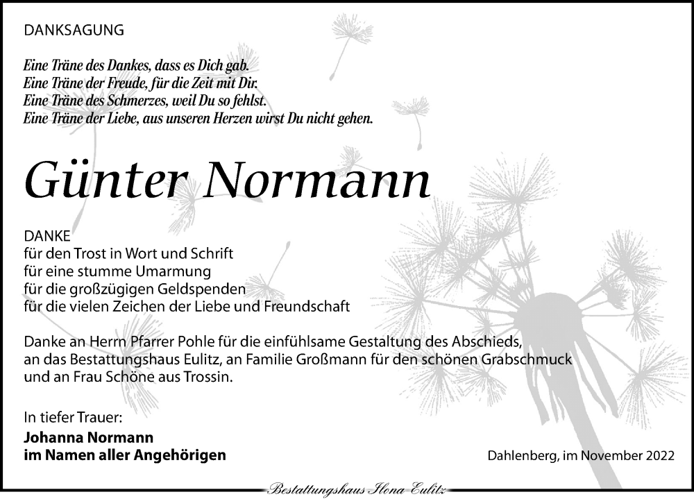  Traueranzeige für Günter Normann vom 03.12.2022 aus Torgauer Zeitung
