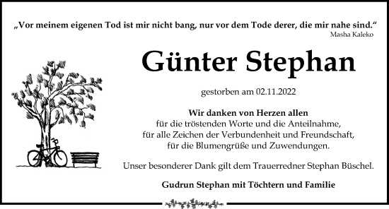 Traueranzeige von Günter Stephan von Leipziger Volkszeitung