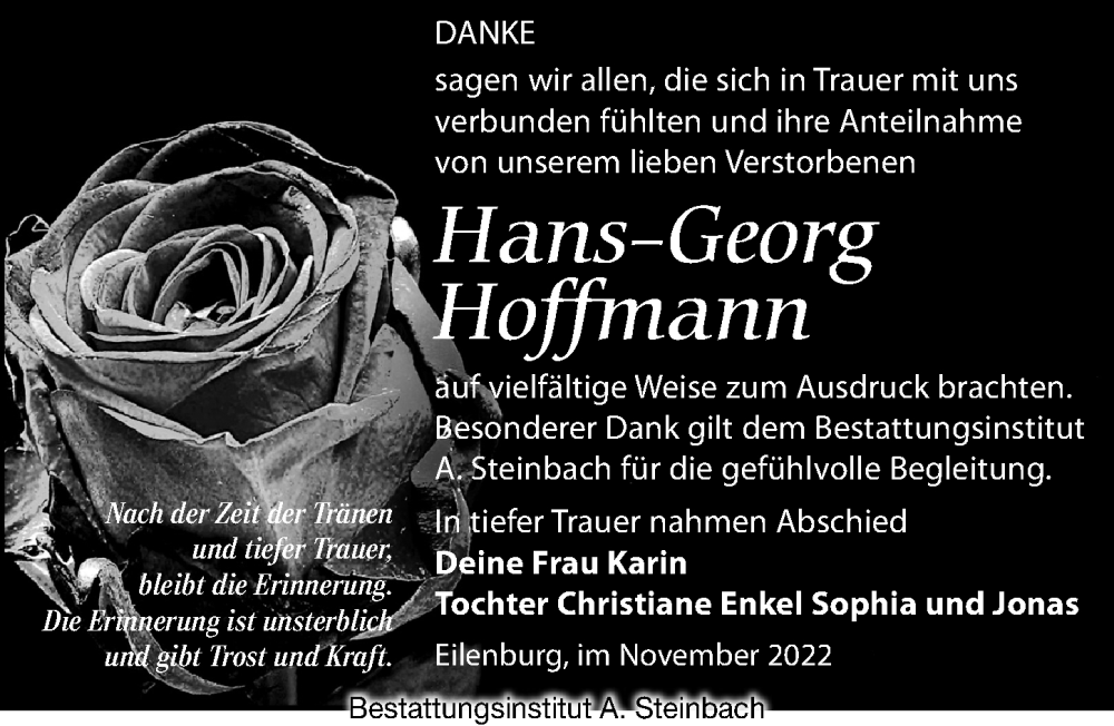  Traueranzeige für Hans-Georg Hoffmann vom 03.12.2022 aus Leipziger Volkszeitung
