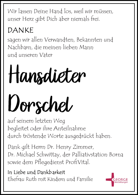 Traueranzeige von Hansdieter Dorschel von Leipziger Volkszeitung