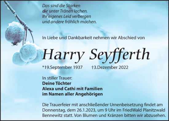 Traueranzeige von Harry Seyfferth von Leipziger Volkszeitung