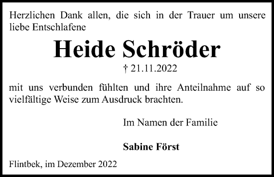 Traueranzeige von Heide Schröder von Kieler Nachrichten