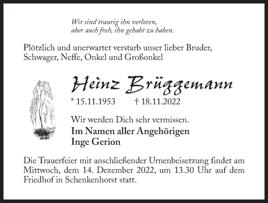 Traueranzeige von Heinz Brüggemann von Märkischen Allgemeine Zeitung