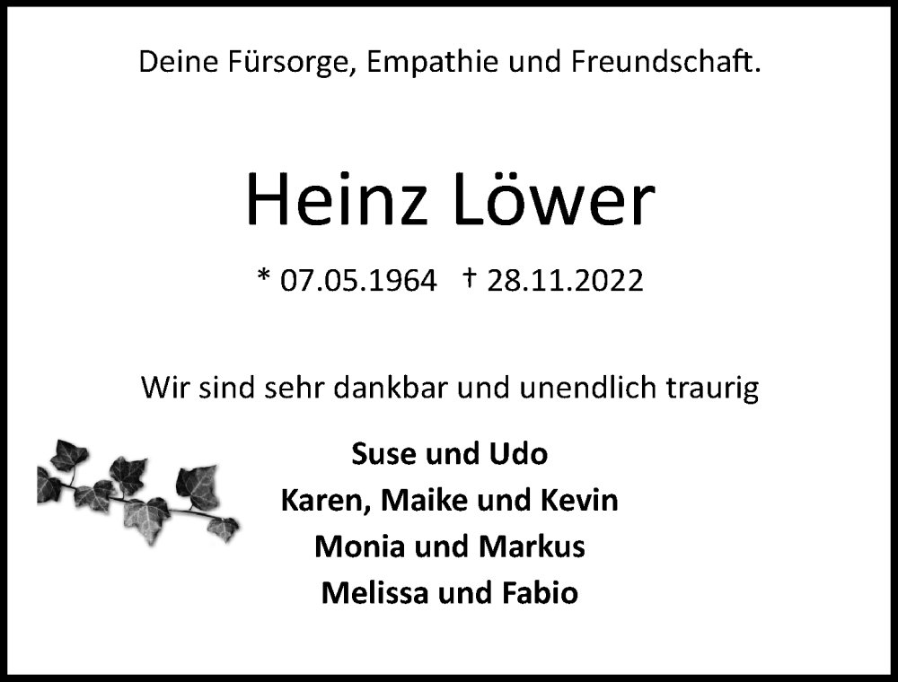  Traueranzeige für Heinz Löwer vom 03.12.2022 aus Hannoversche Allgemeine Zeitung/Neue Presse