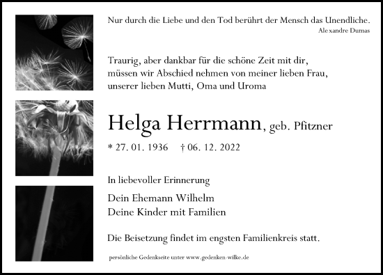 Traueranzeige von Helga Herrmann von Märkischen Allgemeine Zeitung