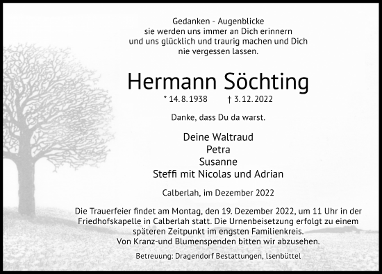 Traueranzeige von Hermann Söchting von Aller Zeitung