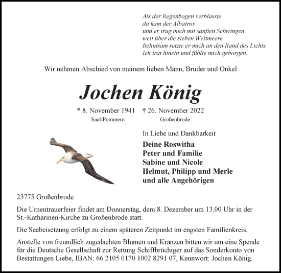 Traueranzeige von Jochen König von Lübecker Nachrichten