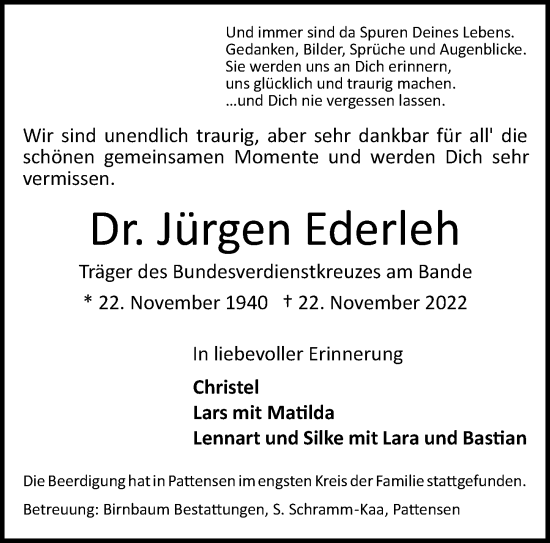 Traueranzeige von Jürgen Ederleh von Hannoversche Allgemeine Zeitung/Neue Presse