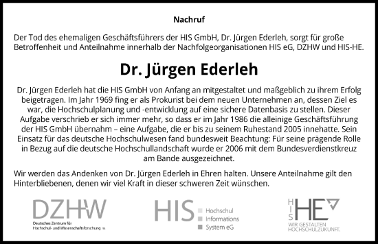 Traueranzeige von Jürgen Ederleh von Hannoversche Allgemeine Zeitung/Neue Presse