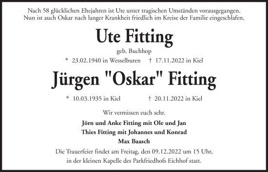 Traueranzeige von Jürgen Fitting von Kieler Nachrichten