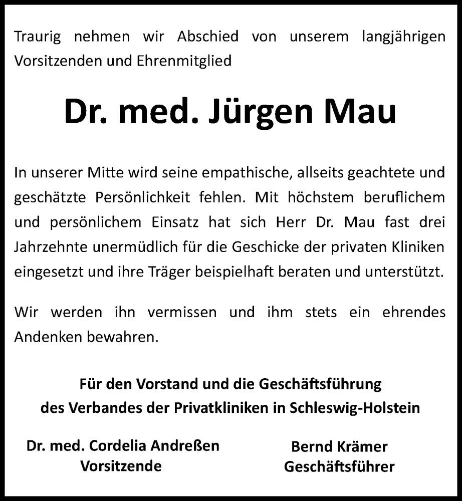  Traueranzeige für Jürgen Mau vom 03.12.2022 aus Kieler Nachrichten