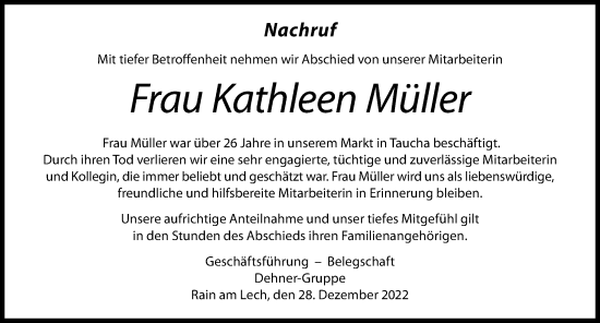 Traueranzeige von Kathleen Müller von Leipziger Volkszeitung