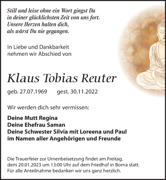 Traueranzeige von Klaus Tobias Reuter von Leipziger Volkszeitung