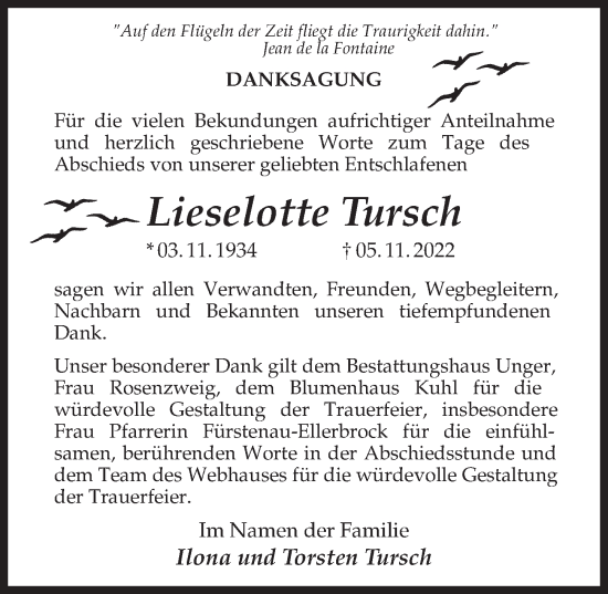 Traueranzeige von Lieselotte Tursch von Märkischen Allgemeine Zeitung