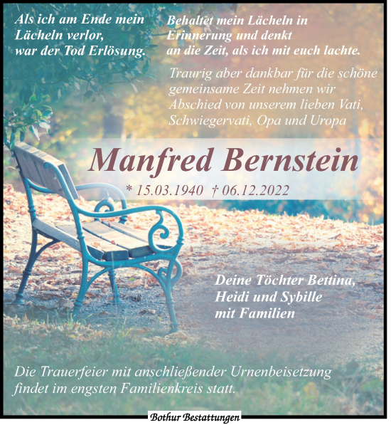 Traueranzeige von Manfred Bernstein von Leipziger Volkszeitung