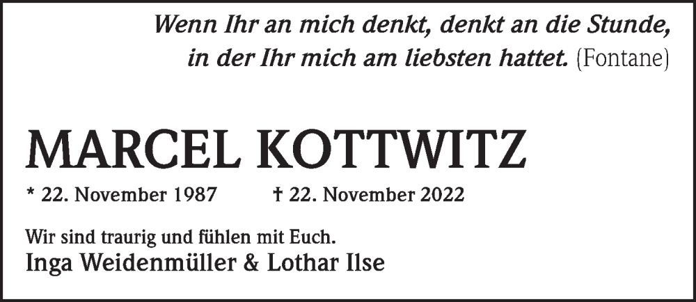  Traueranzeige für Marcel Kottwitz vom 03.12.2022 aus Göttinger Tageblatt