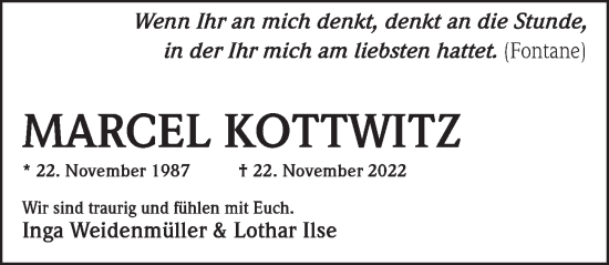 Traueranzeige von Marcel Kottwitz von Göttinger Tageblatt