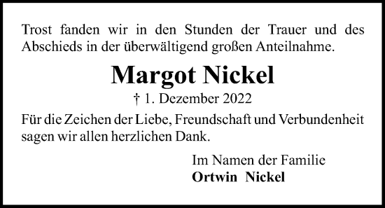 Traueranzeige von Margot Nickel von Kieler Nachrichten