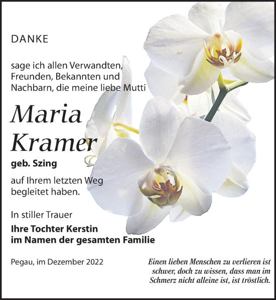 Traueranzeige von Maria Kramer von Leipziger Volkszeitung