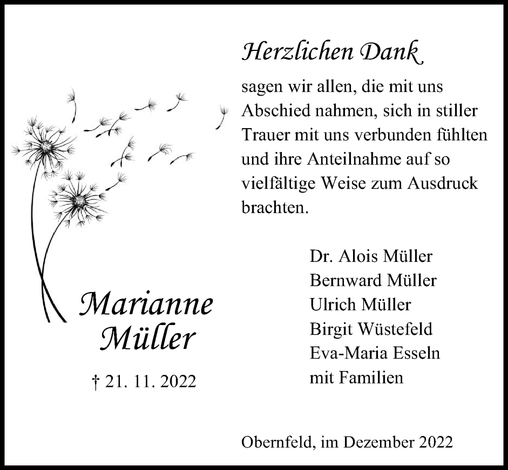  Traueranzeige für Marianne Müller vom 10.12.2022 aus Göttinger Tageblatt